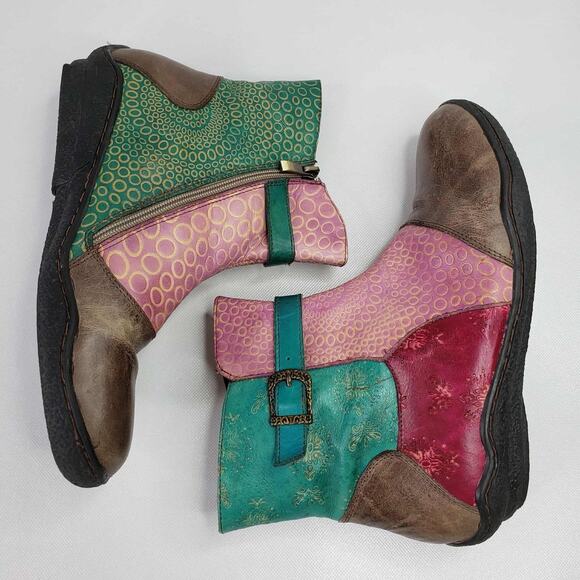 L'Artiste by Spring Step Leather Indigo Boot Patchwork Multicolor 41 US 10 - Picture 7 of 9